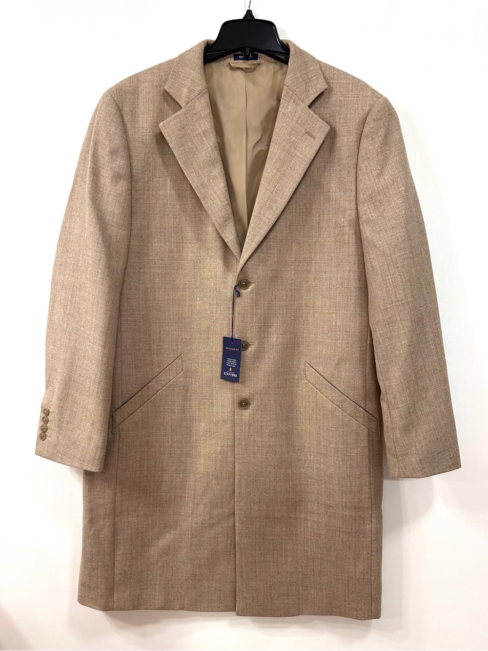 NWT Stafford Mens Sz XXL 100% Wool Oatmeal Beige Long Coat Fully Lined $260